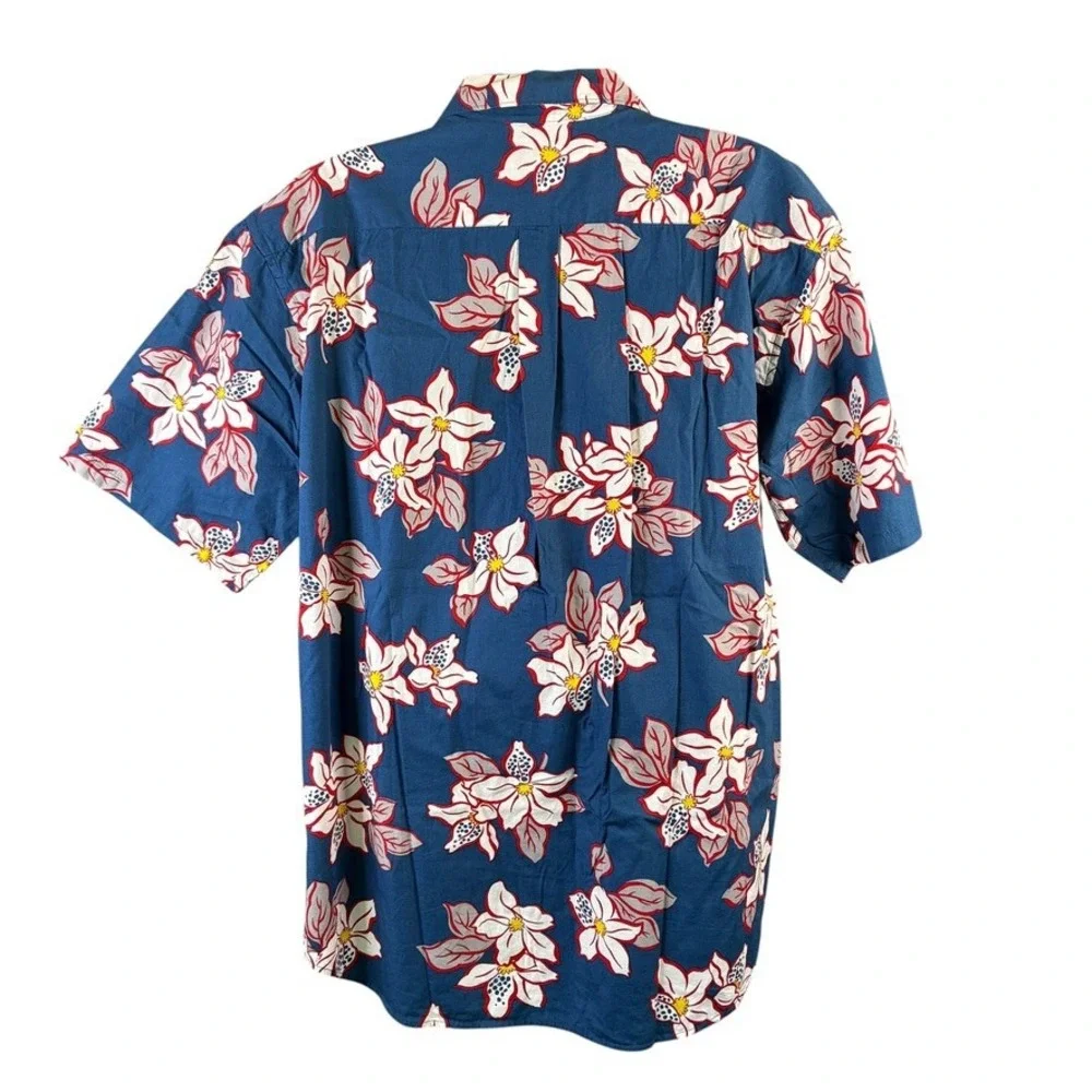 Banana Republic Mens Blue Floral Cotton Short Sleeve Camp Hawaiian Shirt Large